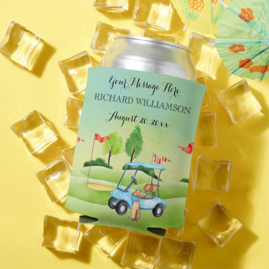 ゴルフゴルファー緑のカートパーソナライズされた 缶クーラー (インサイチュ 夏)