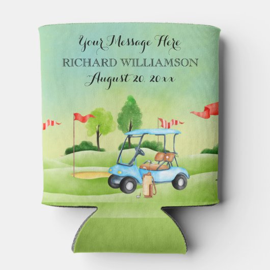ゴルフゴルファー緑のカートパーソナライズされた 缶クーラー (裏面)