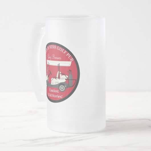ゴルフゴルフゴルフカートすり付きビールマグ飲み物用品ガラス フロストグラスビールジョッキ (正面左)