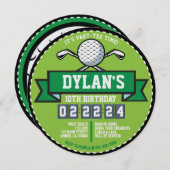 ゴルフゴルフゴルフゲームスポーツ子供の誕生日パーティーラウンド 招待状 (正面/裏面)