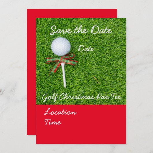 ゴルフゴルフボールでクリスマスの日付を保存 招待状 (正面/裏面)