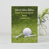 ゴルフゴルフボールとティーを緑で保存 招待状 (スタンド正面)
