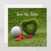 ゴルフゴルフボールとハートで日付を保存 招待状 (正面/裏面)