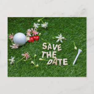 ゴルフゴルフボールと花で日付を保存 ポストカード