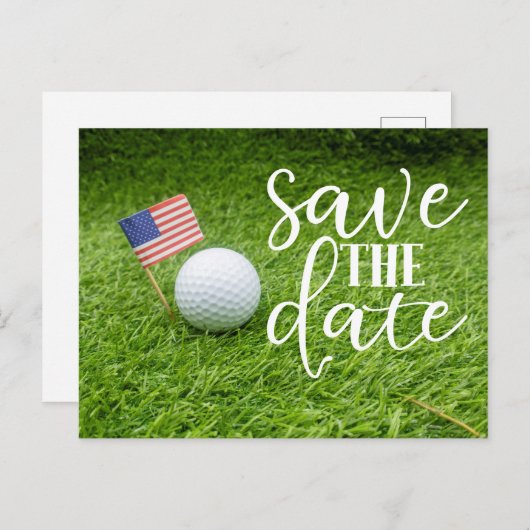 ゴルフゴルフボールとUSAで日付を保存する.flag ポストカード (正面/裏面)