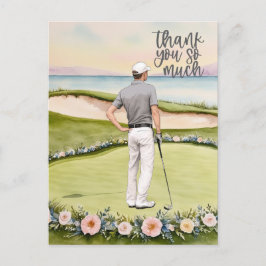 ゴルフサンキューカードゴルフコース水彩画 ポストカード