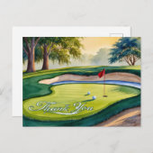 ゴルフサンキューカード水彩スタイルゴルフフラグ ポストカード (正面/裏面)