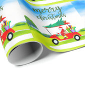 ゴルフサンタはゴルフカートに乗っているクリスマスホリデー ラッピングペーパー (ロールコーナー)