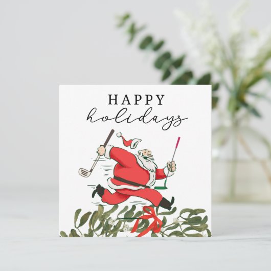 ゴルフサンタクロースのゴルファーのハッピーホリデー シーズンカード (スタンド正面)