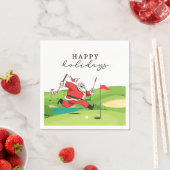 ゴルフサンタクロースのゴルファーのハッピーホリデー スタンダードカクテルナプキン (インサイチュ)