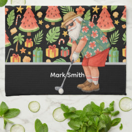 ゴルフサンタクロースのゴルフ夏のハワイアンをテーマ キッチンタオル