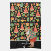 ゴルフサンタクロースのゴルフ夏のハワイアンをテーマ キッチンタオル (縦)