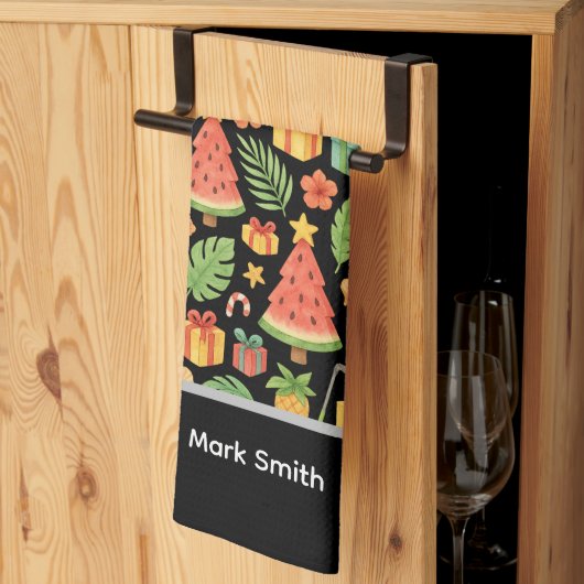 ゴルフサンタクロースのゴルフ夏のハワイアンをテーマ キッチンタオル (三つ折り)