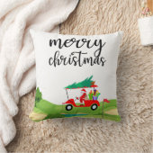 ゴルフサンタクロースは赤いカートに乗るクリスマスツリー クッション (ブランケット)