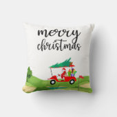 ゴルフサンタクロースは赤いカートに乗るクリスマスツリー クッション (正面)