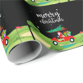 ゴルフサンタクロースは赤いカートに乗るクリスマスツリー ラッピングペーパー (ロールコーナー)
