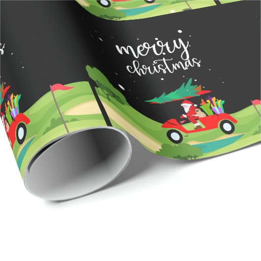 ゴルフサンタクロースは赤いカートに乗るクリスマスツリー ラッピングペーパー (ロールコーナー)