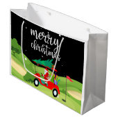 ゴルフサンタクロースは赤いカートに乗るクリスマスツリー ラージペーパーバッグ (正面アングル)