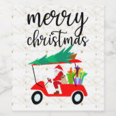 ゴルフサンタクロースは赤いカートに乗るクリスマスツリー ワインラベル (シングルラベル)