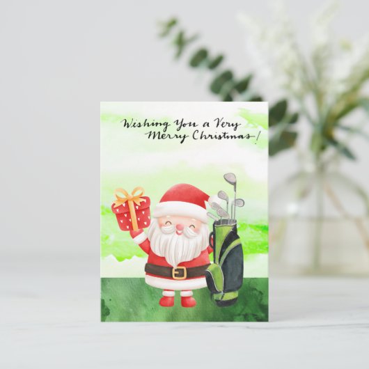 ゴルフサンタクロースゴルファーのクリスマスゴルフ シーズンポストカード (スタンド正面)