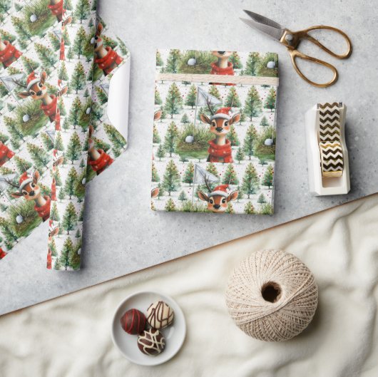 ゴルフサンタディアでゴルフ旗クリスマスバックグラウンド ラッピングペーパー (クラフト)