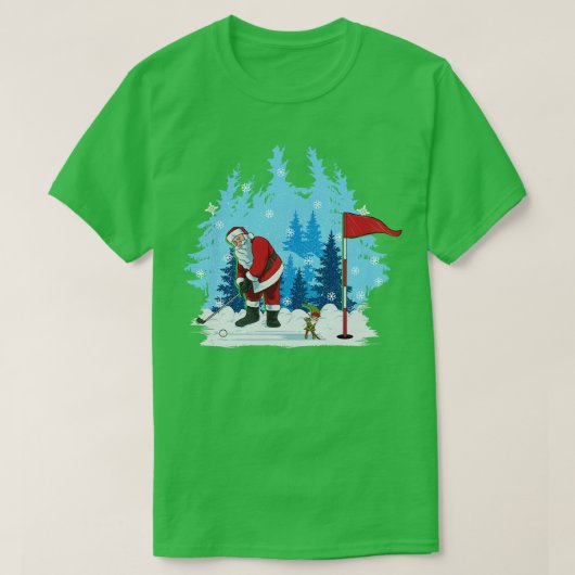 ゴルフサンタパッティングゴルフのゴルファーのクリスマススポーツ Tシャツ (デザイン正面)