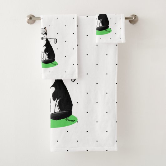 ゴルフシベリアのハスキー（黒）犬遊のかわいいおもしろい バスタオルセット (インサイチュ)