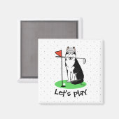 ゴルフシベリアのハスキー（黒）犬遊のかわいいおもしろい マグネット (正面/裏面)