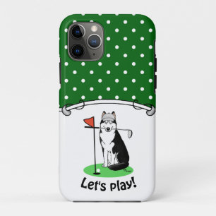 ゴルフシベリアのハスキー（黒）犬遊のかわいいおもしろい iPhone 11 PROケース