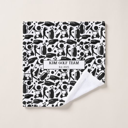 ゴルフシルエットパタークラシックンブラック&ホワイト ウォッシュタオル (ウォッシュタオル)