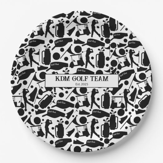 ゴルフシルエットパタークラシックンブラック&ホワイト ペーパープレート (正面)