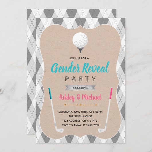 ゴルフジェンダーのテーマ招待 招待状 (正面/裏面)