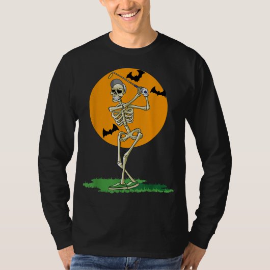 ゴルフスケルトンハロウィーンメンズゴルフハロウィーンゴルフ Tシャツ (正面)