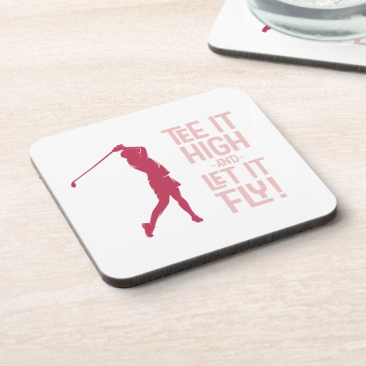 ゴルフスポーおもしろいツティー引用文キュートピンクマゼンタレッド コースター (左側)