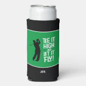 ゴルフスポーツおもしろいティー引用文かわいいメンズブラックグリーン スリム缶クーラー (Seltzer正面)