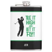 ゴルフスポーツキュートユーモアティー引用文ブラックグリーン8oz フラスク (正面)