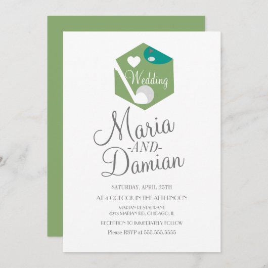 ゴルフスポーツグラスフィー結婚ルド 招待状 (正面/裏面)