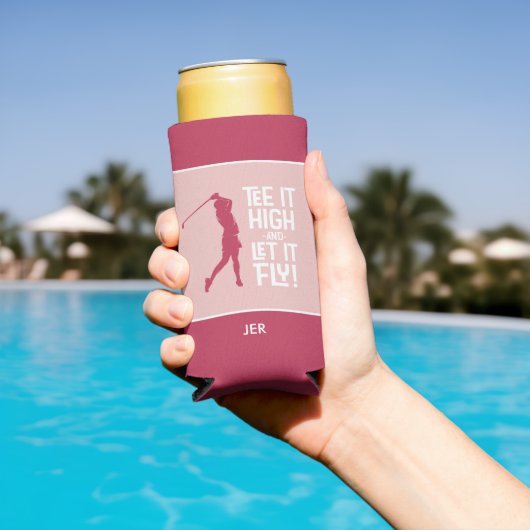 ゴルフスポーツティおもしろいー引用文キュートマゼンタレッドピンク スリム缶クーラー (インサイチュ プール)