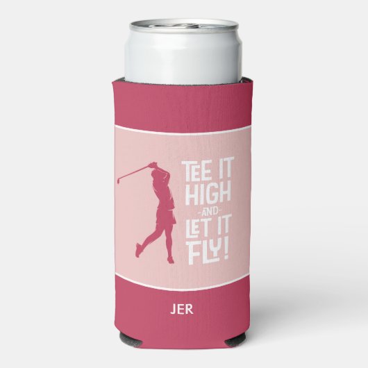 ゴルフスポーツティおもしろいー引用文キュートマゼンタレッドピンク スリム缶クーラー (Seltzer裏面)