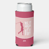 ゴルフスポーツティおもしろいー引用文キュートマゼンタレッドピンク スリム缶クーラー (Seltzer正面)