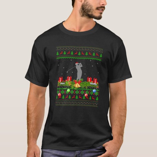 ゴルフスポーツ愛好家クリスマスサンタ醜いゴルフクリスマス Tシャツ (正面)