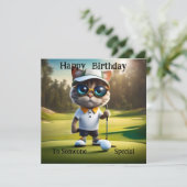 ゴルフタイムおもしろい:キャットゴルフプレーヤー、誕生日カード カード (スタンド正面)