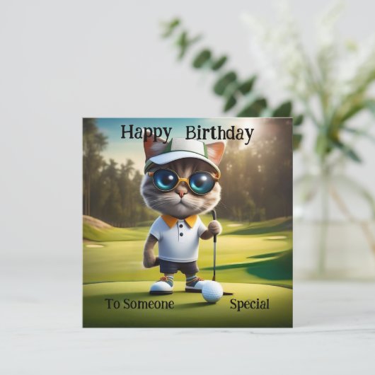 ゴルフタイムおもしろい:キャットゴルフプレーヤー、誕生日カード カード (スタンド正面)