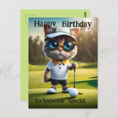 ゴルフタイムおもしろい：キャットゴルフプレーヤー、誕生日 ポストカード (正面/裏面)