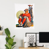 ゴルフタイムウォーターカラー – ヴィンテージ1931ゴルフプリント ポスター (ホームオフィス)