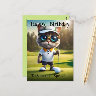 ゴルフタイム: 面白い猫のゴルフプレーヤー、誕生日 ポストカード