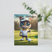 ゴルフタイム: 面白い猫のゴルフプレーヤー、誕生日 ポストカード (スタンド正面)