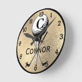 ゴルフテモノグラムのィー金ゴールド ラウンド壁時計 (傾斜)