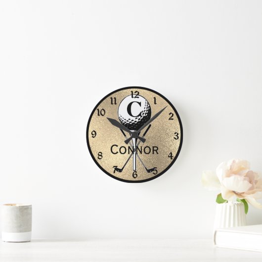 ゴルフテモノグラムのィー金ゴールド ラウンド壁時計 (ホーム)