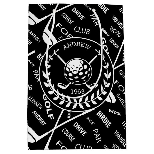 ゴルフテーマの誕生日 ミディアムペーパーバッグ (正面)